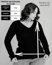 Women's Plus Size Knit Blouse With Braided Detail, V-Neck, Long Sleeves, Casual Style - 石墨 - 查看 5