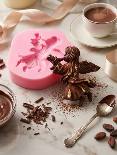 1pc/2pcs Angel Girl Mold Set, Fondant Mold Angel Girl Standing On Toes Blowing Trumpet Mold, For Cake Decoration, Cake Lollipops, Pudding, Chocolate, Candy Crafts, Dessert Decoration