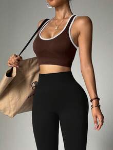Women's Seamless Knit Racerback Workout Tank Top - Chocolate Brown - View 3