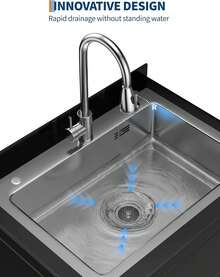 Dragonpad Stainless Steel Utility Sink,Freestanding Sink With Cold And Hot Water Faucet For Garage, Kitchen, Bathroom & Basement | Includes Drain Kit & Hoses - Silver - 25x20x39 Inches - View 5