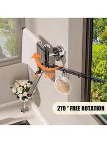 No-Drills 270° Swivel Towel Bar: 3-Arm Suction Cup Holder For Fast Drying & Organizing In Bathroom & Kitchen - Black - View 2