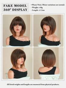 7JHH WIGS 女士短款渐变棕色层次感波波头假发，短直发带刘海，深色发根，全机织耐热合成假发，适合日常派对、音乐节庆典和角色扮演等场合佩戴，12英寸 - 漸層棕色 - 查看 7