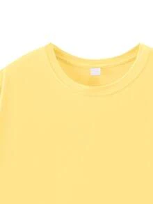 Tween Girl Summer Beach Style Artistic Print Round Neck Short Sleeve T-Shirt, New Spring/Summer Fashion - Yellow - View 4