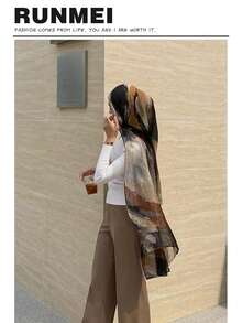 1pc Bohemian Style Leopard Print Warm Fuzzy Scarf/Shawl For Women, Suitable As Gift And Daily Use - Khaki Gray - View 1