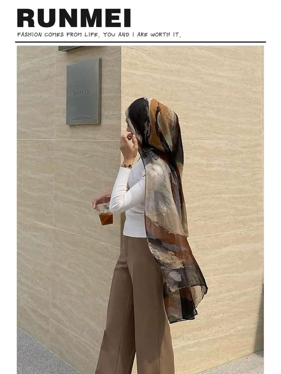 1pc Bohemian Style Leopard Print Warm Fuzzy Scarf/Shawl For Women, Suitable As Gift And Daily Use - Khaki Gray - View 1
