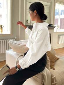 Women's Long-Sleeved Shirt, Plain And Casual, Comfortable, With Buttons And Collar, Ideal For Everyday Wear And Various Occasions. - 白色 - 查看 4