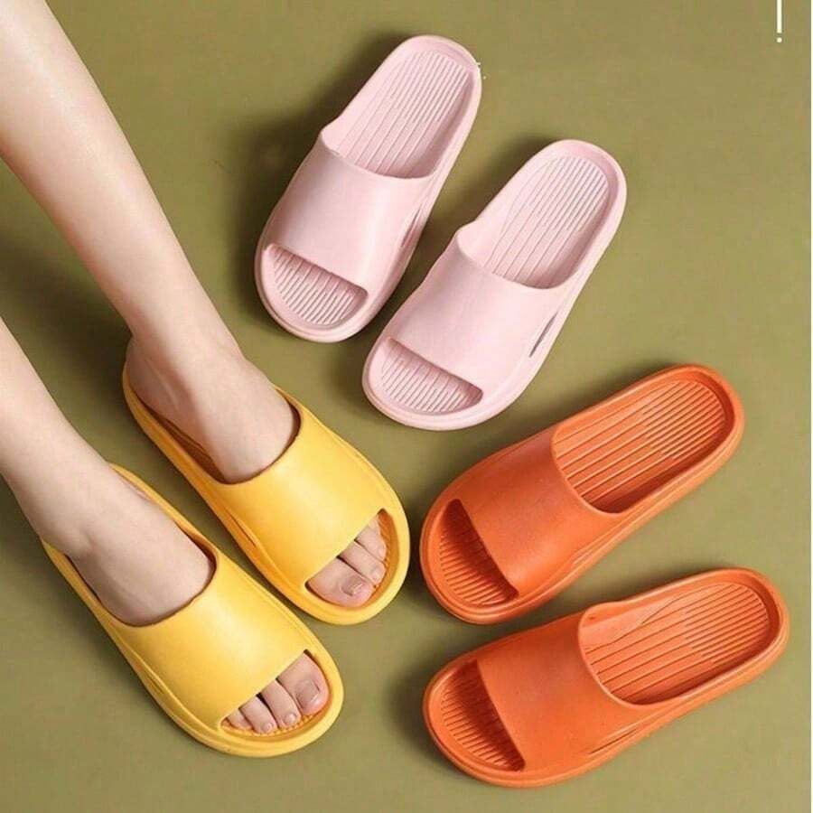 Non-Slip Bathroom Design Unisex House Slippers, Suitable For Bathing And Foot Washing. Made Of EVA Material, Soft And Comfortable, Quick-Drying, Also Suitable For Summer Wear. Simple Cut With Soft Fabric Ensures Comfortable Fit And Flexible Texture. Textured Outsole Provides Anti-Slip Traction. - A - View 1