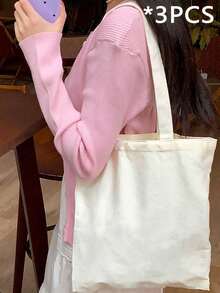 10个/套 时尚可重复使用帆布手提袋，手提包，单肩包，托特包，米色帆布包，可折叠可重复使用布艺手提袋，DIY彩绘帆布包，简约大号学生书包，化妆包，旅行必备，沙滩包，邮轮必备，健身包，情人节礼物（女士），学校帆布包 - 彩色 - 查看 20