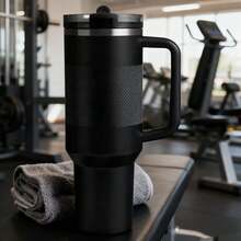 STANLEYO 40oz Sleek Matte Black Insulated Tumbler – Double-Wall Stainless Steel Cup With Handle, Textured Grip, Leak-Proof Reusable For Coffee, Tea & Daily Use | Ideal Holiday Gift For Family, Friends. - 黑色 - 查看 3