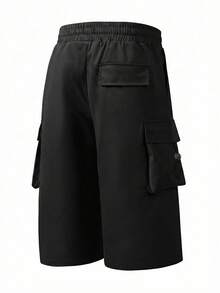 Men's Casual Sports Solid Color Drawstring Capri Pants, Streetwear Daily - Black - View 2