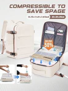 Túi xách tay/balo du lịch kích thước 40x25x20cm, vừa laptop 14 inch, balo đi làm nhẹ, túi đựng máy tính thời trang, hành lý công tác ngắn ngày, màu trơn unisex, balo du lịch/kéo/ba lô máy bay được chấp thuận, balo đựng laptop, quà tặng cho nam và nữ. - Màu be - Xem 2