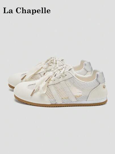 1 đôi giày nữ La Chapelle đế dày buộc dây, đế mềm, kiểu dáng thường ngày, giày bệt cổ thấp ngoài trời, mũi tròn, gót thấp, màu trơn, thanh lịch, đế mềm, thích hợp cho học sinh chụp ảnh tốt nghiệp, giày thể thao da cổ thấp cho nữ, giày trượt ván.