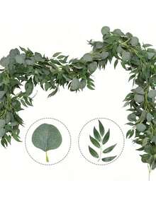 1pc/12pcs Artificial Eucalyptus Wreath, Fake Eucalyptus Leaves Garland Decor, Suitable For Wedding Backdrop, Fireplace Arch, Door Wall, Room Decoration, Simulated Vertical Vines - Green - View 17