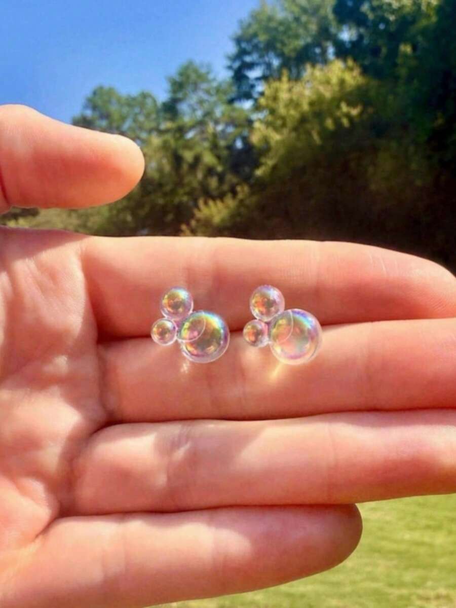 1 Pair Rainbow Bubble Earrings, Color-Changing Kaleidoscope Earrings, Cool Earrings Inspired By Demons, Gift Earrings - Silver - View 1