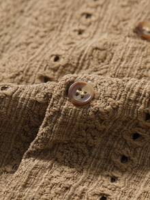 男士短袖衬衫，商务休闲，夏季新款，纯棕色镂空 - 棕色 - 查看 5