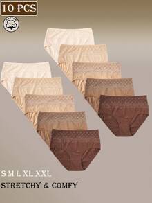 10条装刺绣花卉蕾丝高腰女士内裤 - 彩色 - 查看 6