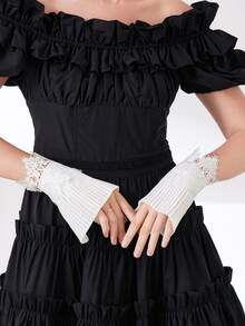 1 Pair White Pleated Lace Design Versatile Sleeve Cuffs - Multicolor - View 2