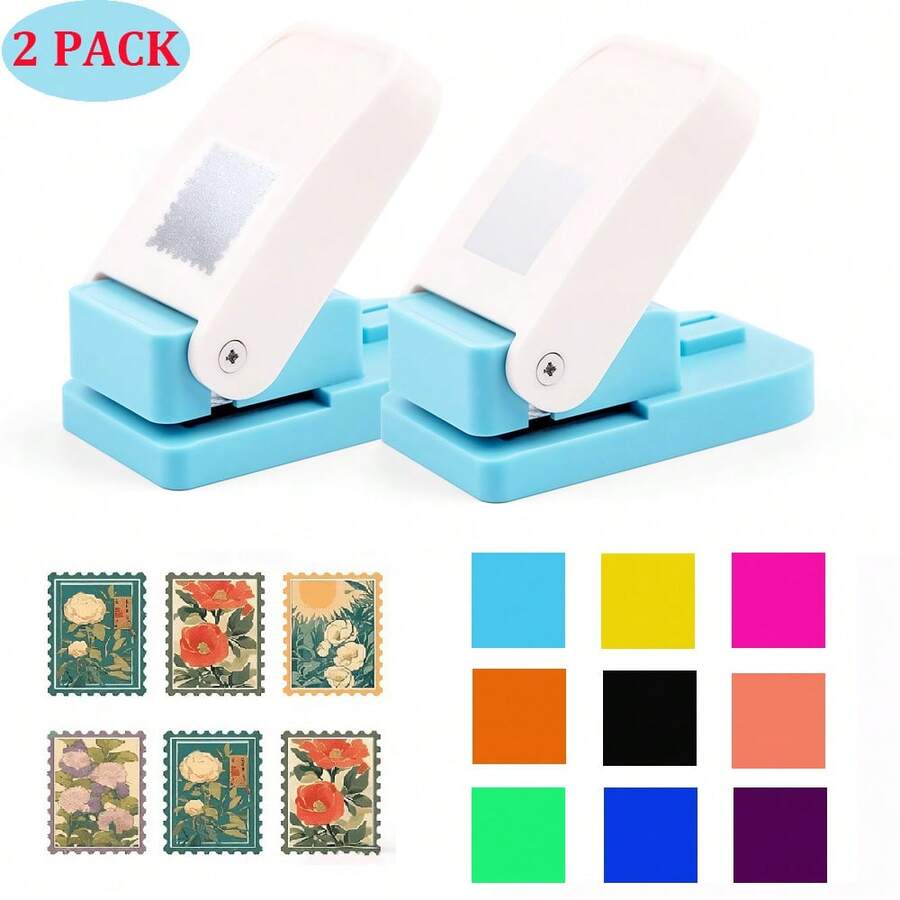 2pcs! 1pc 0.8 Inch Rectangular Stamp Punch + 1pc 1 Inch Square Punch, Rectangular Punch With Grooved Edge, Suitable For Paper Crafts, Scrapbooking, DIY Card Making And Other Handicrafts - 2 PCS/PACK - View 1