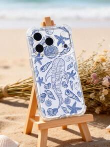 1个极简海洋度假风格鲸鱼、鲨鱼、海星、贝壳透明软手机壳，防滑防震，兼容苹果/ - 彩色 - 查看 2