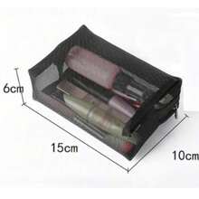 1/2/3pcs Set Black Minimalist Nylon Mesh Makeup Bag, Large Capacity Travel Makeup Organizer Box, Transparent Essential Cosmetic Storage Zipper Pouch, Nail Bag, Makeup Bag, Toiletry Bag, Desktop Organizer - Black - View 11