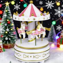 Caja De MúSica CláSica Accionada A Mano, Regalo De CumpleañOs Creativo Y RomáNtico Para Parejas, Elegante DecoracióN De Escritorio, Caja De MúSica De Carrusel Giratorio A Cuerda, Ornamento Musical Con TemáTica De Caballos Blanco-Rosa-Rojo-Azul, Caja De MúSica Decorativa Para DecoracióN De PasteleríA Y Ocasiones De Regalo, Caja De MúSica Giratoria - Blanco - Ver 2