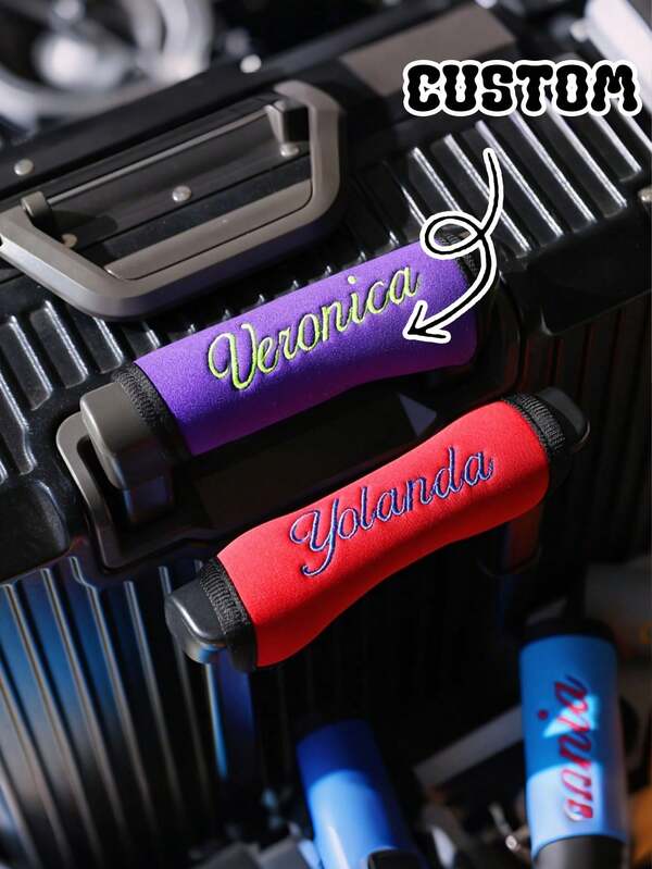 1pc Customizable Luggage Handle Wrap, Can Print Your Name, Soft & Comfortable Design, Reusable, Fits Suitcases, Travel Bags, Luggage Handles, Birthday Gift, Personalized Text, Durable Foldable Handle Protector Sleeve, Suitable For Travel Bags, Backpacks And Luggage, Great For Father's Day, Graduation, Christmas, Honeymoon Or Travel Gifts, Fashionable Luggage Accessory