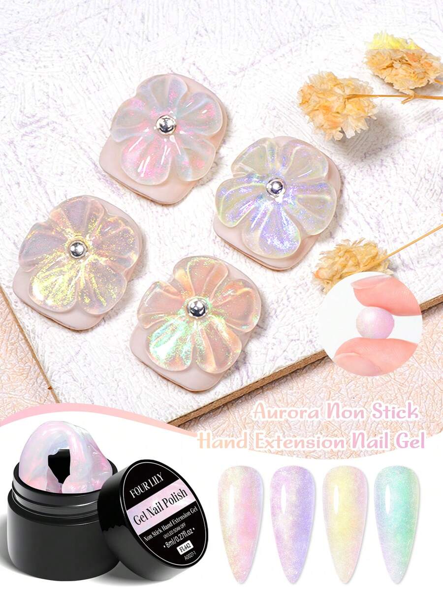 FOUR LILY 8ml 极光不粘腻指甲油，闪亮金色指甲延长胶，可卸LED凝胶指甲油 - 彩色 - 查看 1