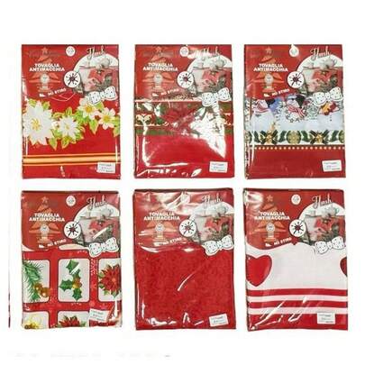 OISE ART STORE Tovaglia Natalizia Antimacchia No Stiro Impermeabile Varie Fantasie 24 Posti -