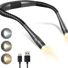 LED阅读灯，适合在床上阅读的台灯，亮度可调，3种颜色可选，可弯曲灯臂，三档亮度调节（低/中/高），三种色温切换（暖黄/暖白/冷白） - 多款式 - 查看 1