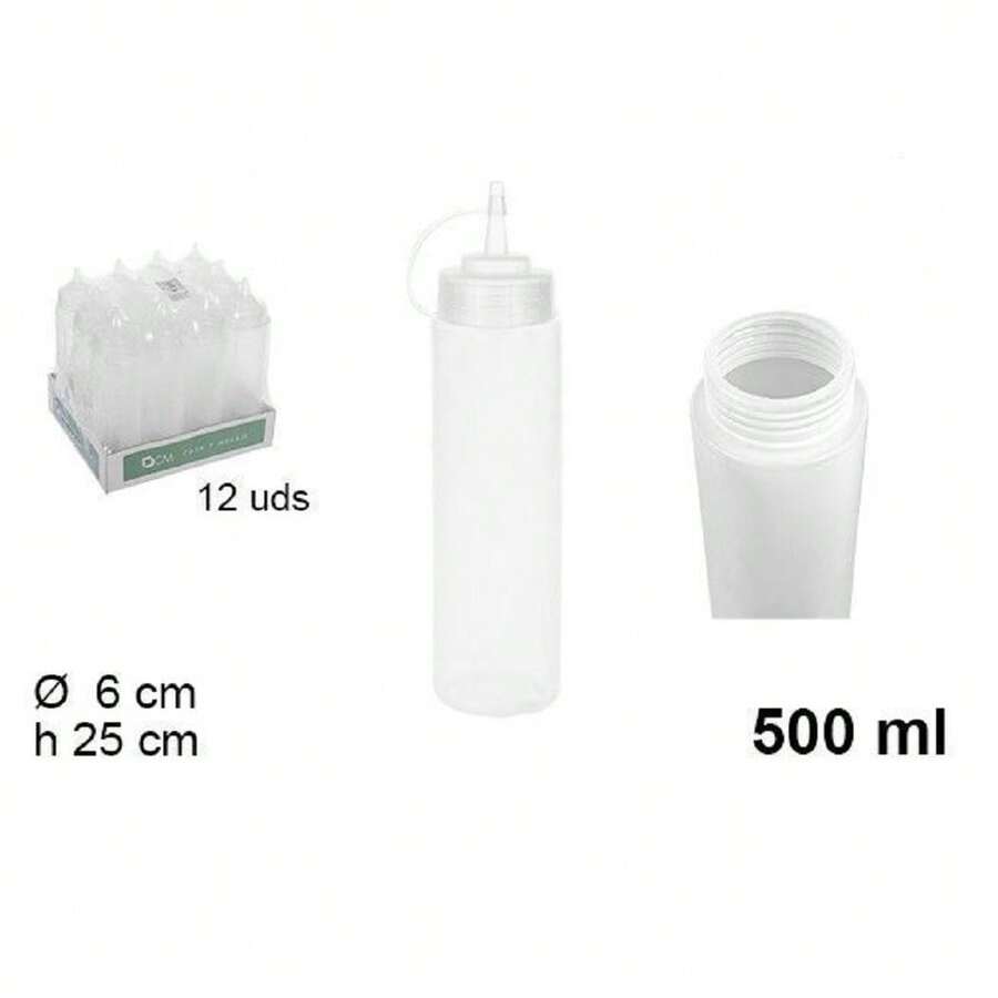 OISE ART STORE Set 12pz Bottiglie Dosatore Plastica Beccuccio Per Salse Condimenti 500ml 102785 - - Multicolore - Visualizzare 1