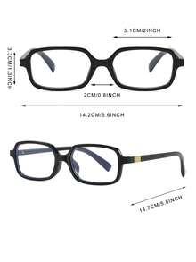 1 Pair Men's Black Rectangular PC Frame Personalized Small Frame Everyday Wear, Workplace, Office, Retro Literary Non-Prescription Glasses - Glossy Black - View 5