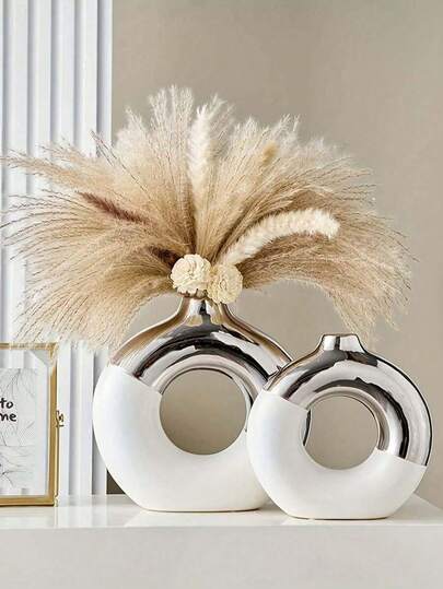 Modern Bohemian Style Hollow Donut Ceramic Vase, Suitable For Office, Living Room, Lobby Or Tabletop, Home Kitchen Decor Vase, Suitable For Dried Flowers And Plants, Home Decor, Room Decor, Vase, Decorative Vase, Kitchen Decor Vase