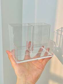 1个透明亚克力三格笔筒多功能收纳盒，适用于办公室、学生书桌、化妆品、护肤品收纳——时尚紧凑的桌面收纳，节省空间，现代透明桌面配件，适合返校季、宿舍、家庭办公室、梳妆台和美容站；非常适合学习角、工艺桌、梳妆台，可收纳化妆工具、钢笔、铅笔、刷子、护肤品罐子和小配件 - 彩色 - 查看 7