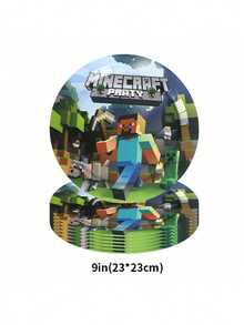 40/80件套我的世界主题派对用品，7英寸和9英寸一次性纸盘套装，适用于节日、万圣节、家庭聚会、婚礼和生日派对 - 彩色 - 查看 14
