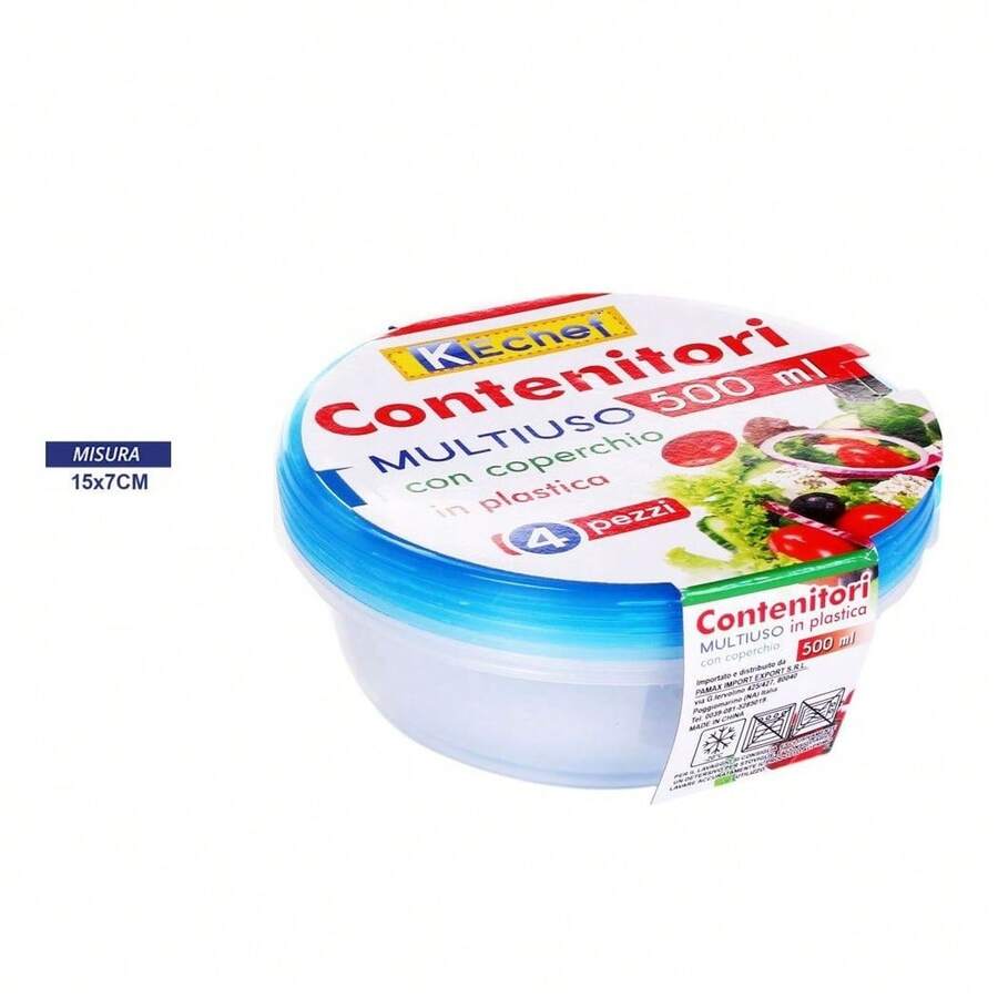 OISE ART STORE Set 4 Pezzi Contenitori Multiuso Tondo Con Coperchio In Plastica 500 Ml Cucina - - Multicolore - Visualizzare 1