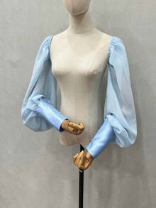 1pc White Chiffon Puff Sleeve Long Bridal Decorative Sleeve Cuffs With Elastic - Multicolor - View 10