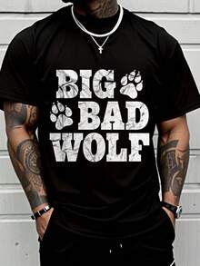 100% Cotton Big Bad Wolf Shirt Halloween Costume Outfit S S Gift T-Shirt Street Hip-Hop Style Men's T-Shirt - 黑色 - 查看 1