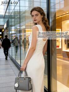 Ladies' Handbag With Pom Pom Pendant, Best Mother's Day Gift Ideas, Mother Day Gifts, Mom Gifts, Mommy's Essentials, Mommy Bag For Going Out - Xám - Xem 5