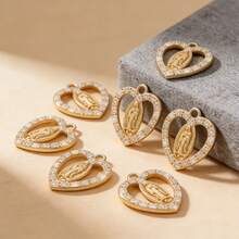 30个宗教合金圣母玛利亚心形吊坠，DIY项链、手链、珠宝配件 - 金色 - 查看 4