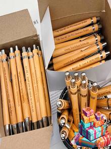 [Technologie de gravure laser] 1 stylo à bille en bambou personnalisé, stylo à bille gravé, stylo pour registre des invités, cadeau de mariage rural, souvenir pour rassemblement - multicolore - Voir 8