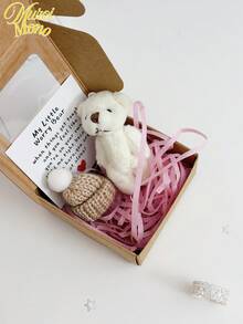 1 Set Mini Plush Teddy Bear Hug Gift Bag With Encouragement Card, Cute Brown And Pink Teddy Bears In Box, Perfect Thoughtful Birthday And Holiday Gift For Loved Ones, Romantic Gift For Partner - Beige - View 3
