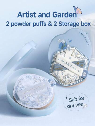 Amortals 2pcs Makeup Sponges + 2 Storage Cases, Artistic Garden Series Makeup Tools, Light Blue Cotton Candy Shaped Thick Sponge Hexagon Makeup Sponge Set, Portable, Suitable For Beginners, Makeup Artists, Gifts, Dates, Weddings, Christmas, Halloween, Thanksgiving, Graduation, Birthdays, Holidays, Y2K, Brands, Makeup, Beauty, Parties, Beach, Travel, Camping, School, Celebrations, Decorations, Rose Girl Cosplay, High-End Cosmetics