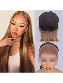 ZHENDEFA 4/27 Ombre Honey Gold Highlight Straight Human Hair Invisible 360 Degree Full Lace Wig With 200% Density Brazilian Remy Hair Hairline - S4/27 - View 7