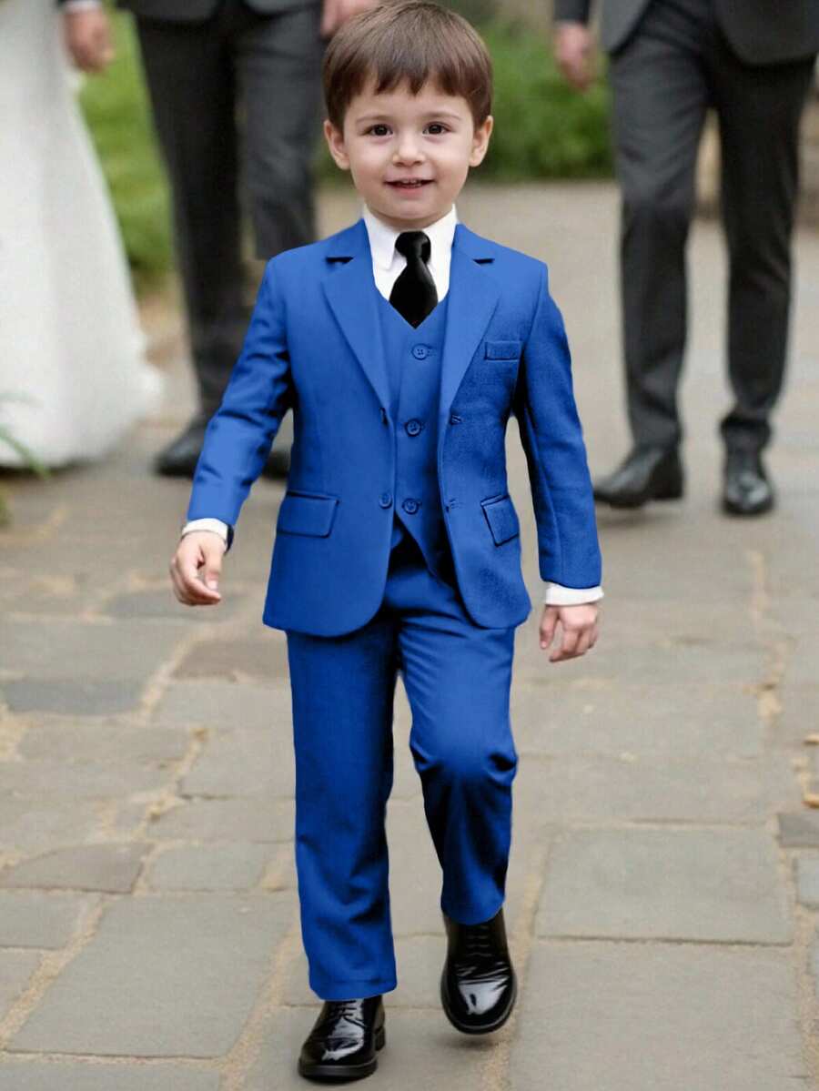 3-10 Years Old Boys 5-Piece Suit Set, Toddler Formal Tuxedo Outfit Including Jacket, Vest, Pants, Shirt, Tie, Suitable For Birthday Party, Wedding, Christening, Anniversary - Royal Blue - Xanh đậm - Xem 1