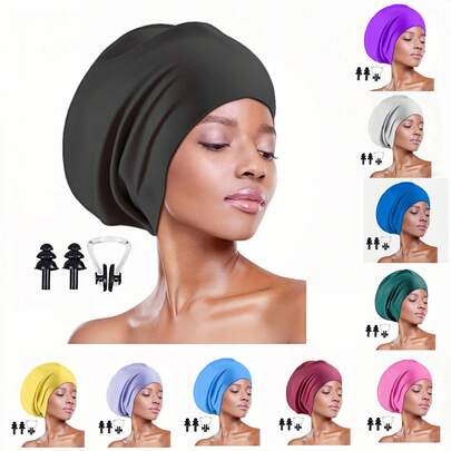 Extra Large Silicone Swim Cap For Braids And Long Hair Extensions, Waterproof Ear Cover Bathing Shower Swimming Cap Suitable For Adults And Teenagers To Keep Hair Dry, Easy To Put On And Take Off, Unisex Swim Cap - 100% Silicone Ladies Swim Cap - High Quality, Stretchy, Comfortable Swim Cap - Available In Various Attractive Colors