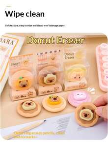 Capybara Donut Shaped Erasers, Cute Cartoon Design, Clean, Minimal Waste, Student Encouragement Small Gift Stationery, Classroom Reward Supplies - Multicolor - View 9