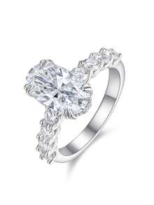 1pc Elegant 4-Prong 4ct Moissanite Lucky Ring, 925 Sterling Silver, Proposal & Anniversary Gift, Bridal Jewelry For Wife And Girlfriend - Silver - View 13