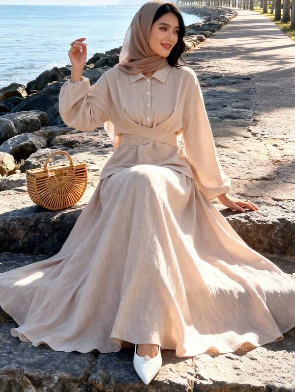 2pcs Women Solid Color Fold Hem Asymmetrical Hem Long Sleeve Set Modest Two Pieces Set 2 Pieces Lounge Sets Woman Two Pieces Set Women Elegant Long Sleeve For Woman Women Elegant