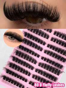 160片独立睫毛簇，80D D型卷翘，8-16毫米，DIY单根睫毛嫁接套装，超浓密、蓬松、自然，可重复使用，适合居家、外出、日常生活、婚礼、约会、派对、音乐节和旅行等场合。 - D - 查看 4