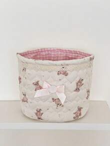 1 chiếc giỏ đựng đồ trang điểm dễ thương in hình sọc/kẻ caro/gấu, trang trí bằng nơ ruy băng, hộp đựng mỹ phẩm đa năng dùng để đựng son môi, cọ trang điểm, sản phẩm chăm sóc da, bút, kem dưỡng tay, kẹp tóc, điện thoại, tai nghe, v.v. - Nhiều màu - Xem 22